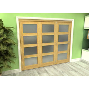 Green & Taylor Shaker Oak 4 Lite Frosted Glass Roomfold Internal Bi-folding Doorset - 2361 x 2060 x 133mm (WxHxT)