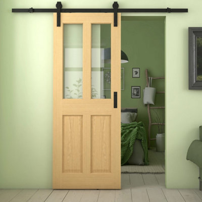 Green & Taylor Traditional Oak 2 Lite Clear Glass Internal Sliding Barn Door