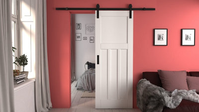 Green & Taylor White Primed 1930s 3 Panel Internal Sliding Barn Door