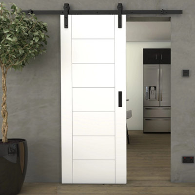 Green & Taylor White Primed 7 Panel Internal Sliding Barn Door