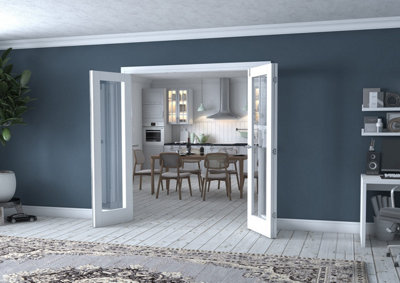 Green & Taylor White Primed Shaker 1 Lite Clear Glass Internal French Folding Doorset - 1914 x 2031 x 108mm (WxHxT)