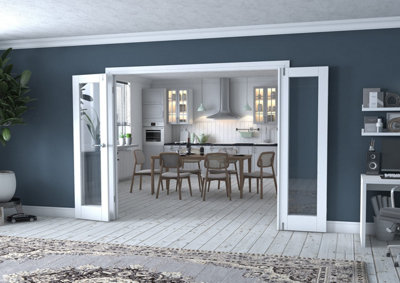 Green & Taylor White Primed Shaker 1 Lite Clear Glass Internal French Folding Doorset - 2374 x 2031 x 108mm (WxHxT)