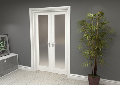 Green & Taylor White Primed Shaker 1 Lite Frosted Glass Internal French Door Set - 1122 x 2021 x 133mm (WxHxT)