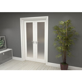 Green & Taylor White Primed Shaker 1 Lite Frosted Glass Internal French Door Set - 1122 x 2021 x 133mm (WxHxT)