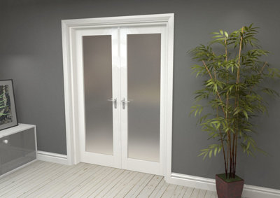 Green & Taylor White Primed Shaker 1 Lite Frosted Glass Internal French Door Set - 1426 x 2021 x 133mm (WxHxT)