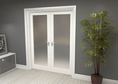 Green & Taylor White Primed Shaker 1 Lite Frosted Glass Internal French Door Set - 1580 x 2021 x 133mm (WxHxT)