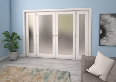 Green & Taylor White Primed Shaker 1 Lite Frosted Glass Internal French Door Set - 2378 x 2021 x 133mm (WxHxT)