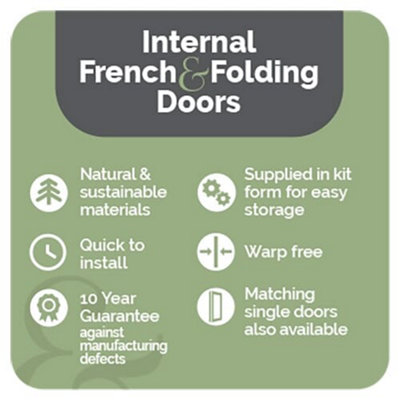 Green & Taylor White Primed Shaker 1 Lite Frosted Glass Internal French Door Set - 2836 x 2021 x 133mm (WxHxT)