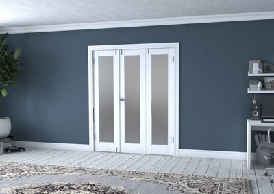Green & Taylor White Primed Shaker 1 Lite Frosted Glass Internal French Folding Doorset - 1682 x 2031 x 108mm (WxHxT)