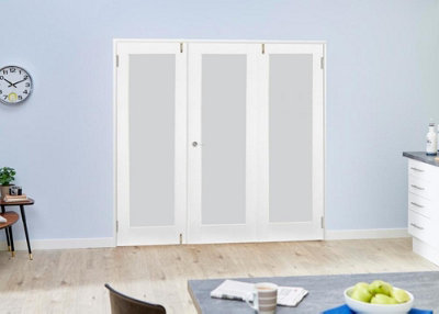 Green & Taylor White Primed Shaker 1 Lite Frosted Glass Internal French Folding Doorset - 1682 x 2031 x 108mm (WxHxT)