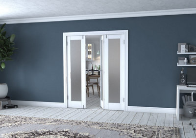 Green & Taylor White Primed Shaker 1 Lite Frosted Glass Internal French Folding Doorset - 1682 x 2031 x 108mm (WxHxT)