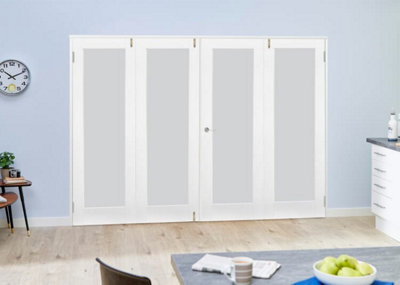 Green & Taylor White Primed Shaker 1 Lite Frosted Glass Internal French Folding Doorset - 2216 x 2031 x 108mm (WxHxT)