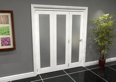 Green & Taylor White Primed Shaker 1 Lite Frosted Glass Roomfold Internal Bi-folding Doorset - 1794 x 2060 x 133mm (WxHxT)