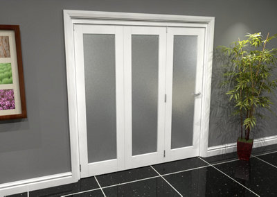 Green & Taylor White Primed Shaker 1 Lite Frosted Glass Roomfold Internal Bi-folding Doorset - 1905 x 2060 x 133mm (WxHxT)