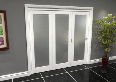 Green & Taylor White Primed Shaker 1 Lite Frosted Glass Roomfold Internal Bi-folding Doorset - 2133 x 2060 x 133mm (WxHxT)