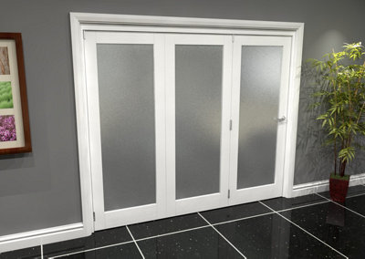 Green & Taylor White Primed Shaker 1 Lite Frosted Glass Roomfold Internal Bi-folding Doorset - 2361 x 2060 x 133mm (WxHxT)