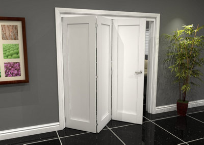 Green & Taylor White Primed Shaker 1 Panel Roomfold Internal Bi-folding Doorset - 1905 x 2060 x 133mm (WxHxT)
