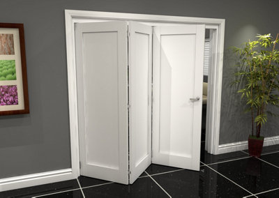 Green & Taylor White Primed Shaker 1 Panel Roomfold Internal Bi-folding Doorset - 2133 x 2060 x 133mm (WxHxT)