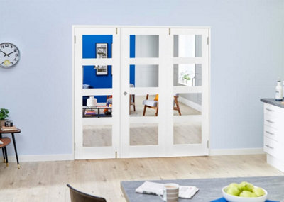 Green & Taylor White Primed Shaker 4 Lite Clear Glass Internal French Folding Doorset - 1682 x 2031 x 108mm (WxHxT)