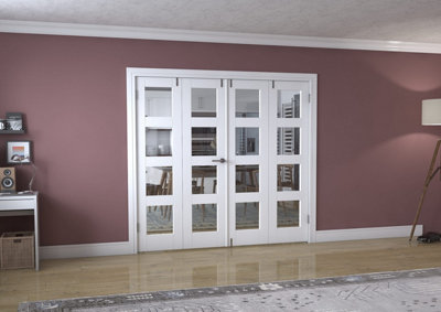 Green & Taylor White Primed Shaker 4 Lite Clear Glass Internal French Folding Doorset - 2216 x 2031 x 108mm (WxHxT)