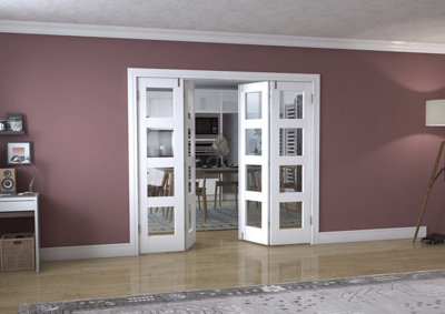 Green & Taylor White Primed Shaker 4 Lite Clear Glass Internal French Folding Doorset - 2216 x 2031 x 108mm (WxHxT)