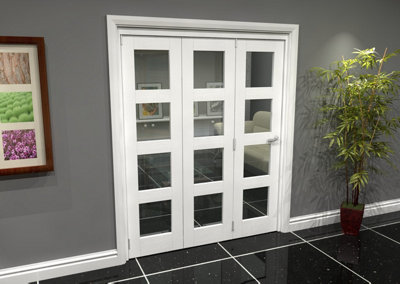 Green & Taylor White Primed Shaker 4 Lite Clear Glass Roomfold Internal Bi-folding Doorset - 1674 x 2060 x 133mm (WxHxT)