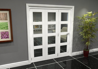 Green & Taylor White Primed Shaker 4 Lite Clear Glass Roomfold Internal Bi-folding Doorset - 1794 x 2060 x 133mm (WxHxT)