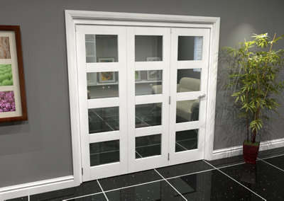 Green & Taylor White Primed Shaker 4 Lite Clear Glass Roomfold Internal Bi-folding Doorset - 1905 x 2060 x 133mm (WxHxT)