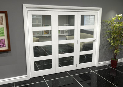 Green & Taylor White Primed Shaker 4 Lite Clear Glass Roomfold Internal Bi-folding Doorset - 2361 x 2060 x 133mm (WxHxT)