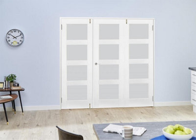 Green & Taylor White Primed Shaker 4 Lite Frosted Glass Internal French Folding Doorset - 1682 x 2031 x 108mm (WxHxT)