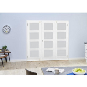 Green & Taylor White Primed Shaker 4 Lite Frosted Glass Internal French Folding Doorset - 1682 x 2031 x 108mm (WxHxT)