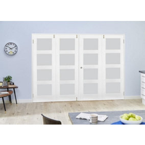 Green & Taylor White Primed Shaker 4 Lite Frosted Glass Internal French Folding Doorset - 2216 x 2031 x 108mm (WxHxT)