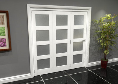 Green & Taylor White Primed Shaker 4 Lite Frosted Glass Roomfold Internal Bi-folding Doorset - 1905 x 2060 x 133mm (WxHxT)