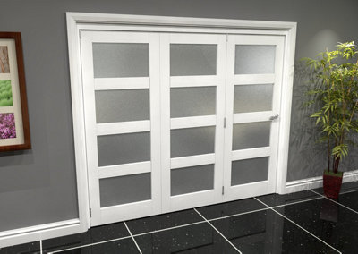 Green & Taylor White Primed Shaker 4 Lite Frosted Glass Roomfold Internal Bi-folding Doorset - 2361 x 2060 x 133mm (WxHxT)