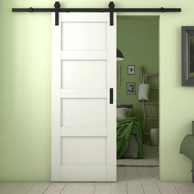 Green & Taylor White Primed Shaker 4 Panel Internal Sliding Barn Door