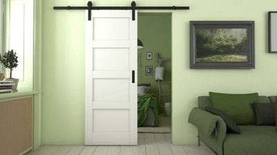 Green & Taylor White Primed Shaker 4 Panel Internal Sliding Barn Door