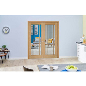 Green & Taylor Worcester Oak 3 Lite Clear Glass Internal French Door Set - 1276 x 2021 x 133mm (WxHxT)