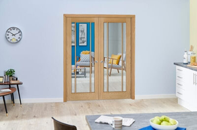 Green & Taylor Worcester Oak 3 Lite Clear Glass Internal French Door Set - 1580 x 2021 x 133mm (WxHxT)