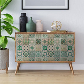 Green tiles  Self-Adhesive Decal New Cabinet Makeover Wall FurniturePattern DIY Wall Mural Big Wallpaper Decoration