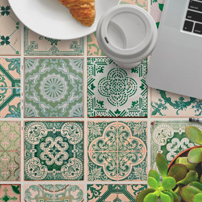 Green tiles  Self-Adhesive Decal New Cabinet Makeover Wall FurniturePattern DIY Wall Mural Big Wallpaper Decoration - 3