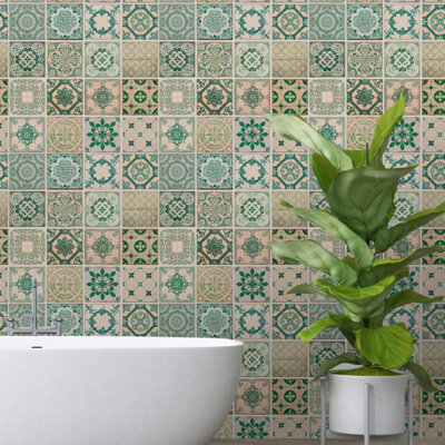 Green tiles  Self-Adhesive Decal New Cabinet Makeover Wall FurniturePattern DIY Wall Mural Big Wallpaper Decoration - 4