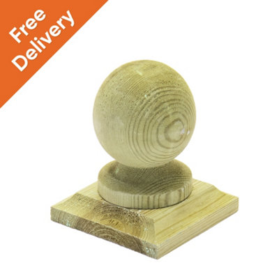Green Timber Fence Post Cap & Ball Finial 100 x 100mm - Fits 3 x 3" Square Posts (FREE DELIVERY)