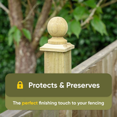 Green Timber Fence Post Cap & Ball Finial 100 x 100mm - Fits 3 x 3" Square Posts (FREE DELIVERY) - 3