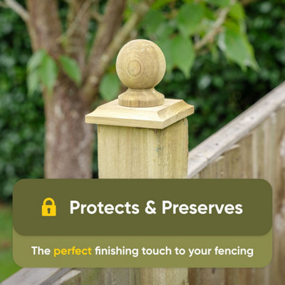 Green Timber Fence Post Cap & Ball Finial 120 x 120mm - Fits 4 x 4" Square Posts (FREE DELIVERY) - 3