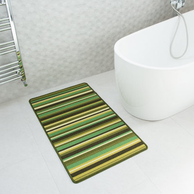 Green Tonal Striped Non Slip Washable Kitchen Utility Mat 80x150cm