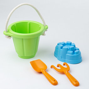 Green Toys 4 Piece Sand Play Set, with Green Bucket and Accessories