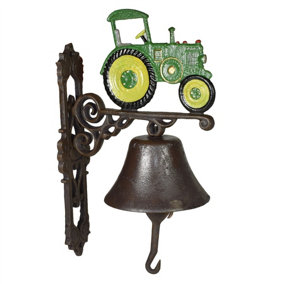 Green Tractor Farm Bell Cast Iron Sign Plaque Door Wall Fence Gate Post House