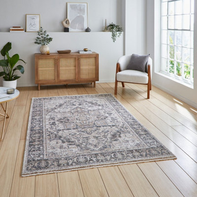 Green Traditional Abstract Bordered 10mm Thick Stain-Resistant Rug For Bedroom, Living Room, Dining Room-120cm X 170cm