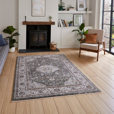 Green Traditional Abstract Bordered 10mm Thick Stain-Resistant Rug For Bedroom, Living Room, Dining Room-160cm X 230cm