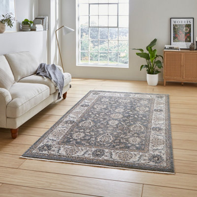 Green Traditional Bordered Floral 10mm Thick Stain-Resistant Rug For Bedroom, Living Room, & Dining Room-120cm X 170cm